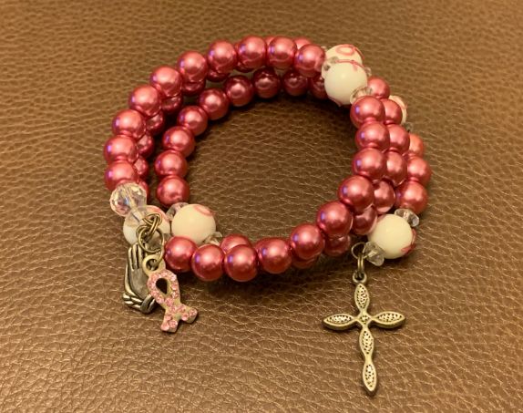 Burgundy rosary bracelet with cross charm